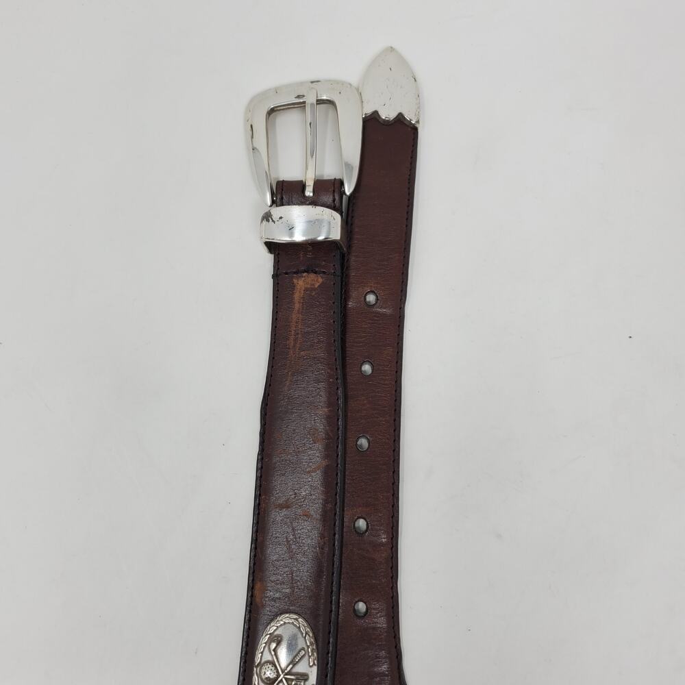 Brighton Western Tooled Leather Belt Brown Silver Sz L Western Rodeo Cowboy - Picture 4 of 7